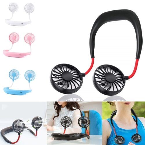 Neck Fan with 7 Wings and Lights | Folding Handheld Fan Wearable Portable Neckband Mini Fan USB Chargeable