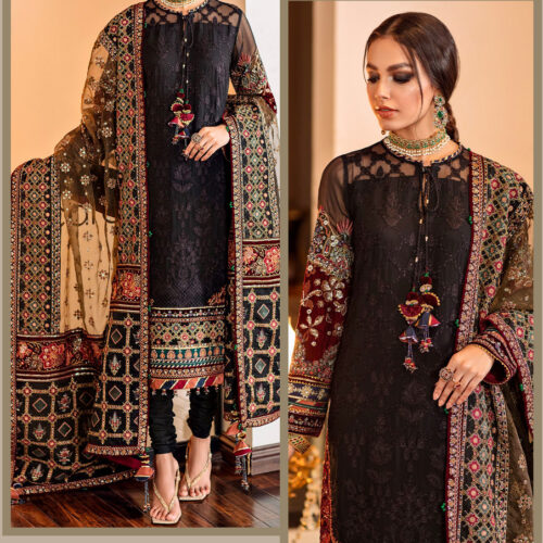 3Pc Suit Embroidered Chiffon Unstitched – New BAROQUE Chantelle