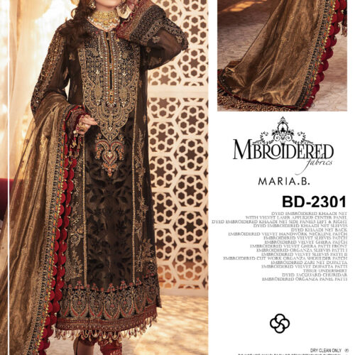 Unstitched EMBROIDERED – Black and burnt gold (BD-2301) – MARIA B