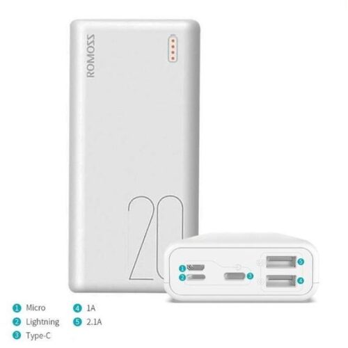 Romoss Simple 20 20000mAh Power Bank 5V 2.1A 3-Input