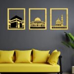 Set Of 3 Masjid Al-Haram - Masjid Al-Aqsa & Masjid An-Nabawi Wall Decor Wall Golden