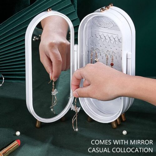 Jewellery Box Organiser With Mirror – Foldable Exquisite Dustproof Jewelry Storage Case