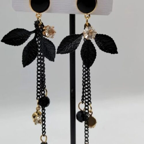 Premium Quality Black Casual Earrings Leaf Shape